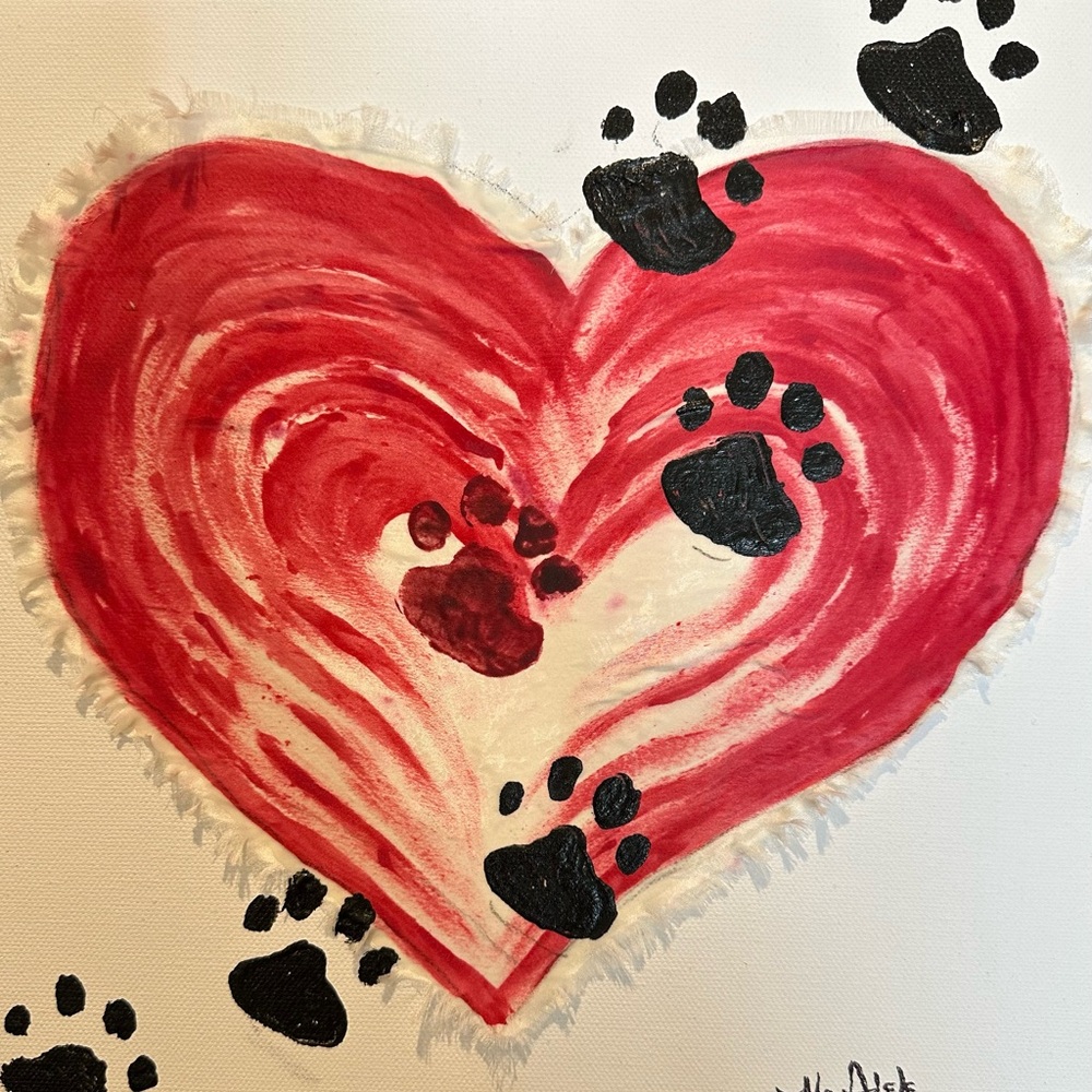 Silk Art  “Pawprints on my Heart” hand painted original design